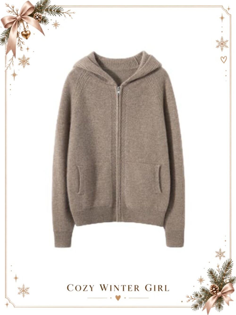 Cashmere Wool Blend Zip Hoodie Casual Knit Long Sleeve Sweater